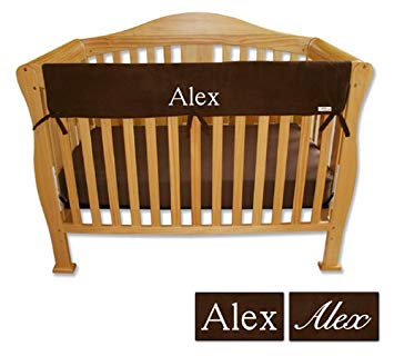 Personalized Embroidered Name Trend Lab Crib Wrap Rail Guard for Long Rail (Brown)