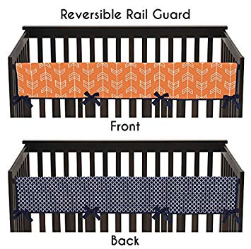 Sweet Jojo Designs Baby Crib Long Rail Guard Cover for Orange and Navy Arrow Print Bedding Collection