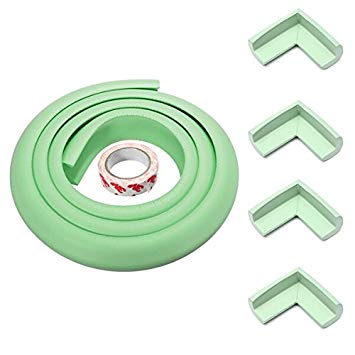 2m Baby Child Kids Safety Safe Table Desk Edge Cushion Protector w/ Tape + 4 Corner Guards White (Green)