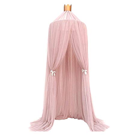 Per Children Dome Fantasy Netting Curtains Play Tent Bed Canopy Mosquito Net with Round Lace Baby Boys Girls Game House(Pink)