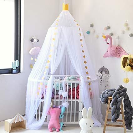 Hoomall Mosquito Net Bed Canopy Round Lace Dome Princess Play Tent Bedding for Baby Kids Children's Room 240cm White