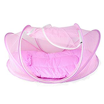 OLizee Creative Soft Foldable Baby Newborn Infant Bed Canopy Mosquito Net Crib with Mattress and Pillow(Pink)