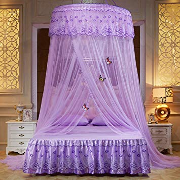 WLHOPE Mosquito Net Canopy Ceiling Stylish Lace Princess Butterfly Dome Mosquito Net Diameter 1.2M Bed...