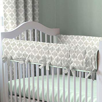 Carousel Designs French Gray and Mint Quatrefoil Crib Rail Cover