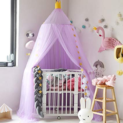 Didihou Mosquito Net Bed Canopy Yarn Play Tent Bedding for Kids Playing Reading Dome Netting Curtains Baby Boys and Girls Games House (Purple)