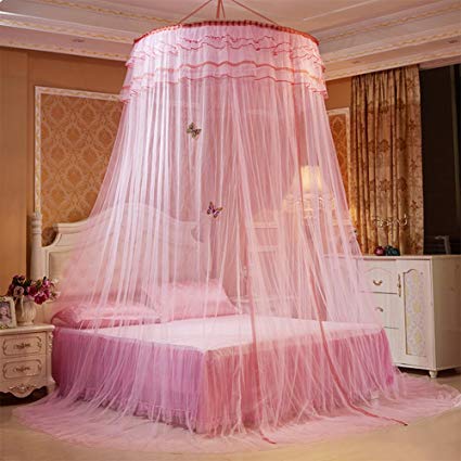 Mosquito Luxury Princess Bed Net Canopy Round Hoop Netting Mosquito Net Bedroom Decor (Dome Nets, Pink)
