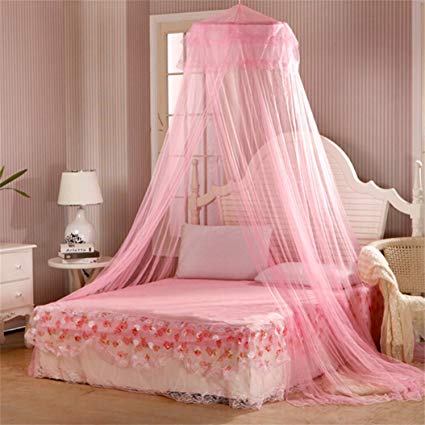 Academyus Elegent Princess Mesh Bed Netting Canopy Round Dome Hanging Mosquito Net Summer for Home Travel - Pink