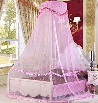 Sinotop Baby Crib Canopy Netting Luxury Princess Bed Net Round Hoop Netting Mosquito Net Bedroom Decor (pink)
