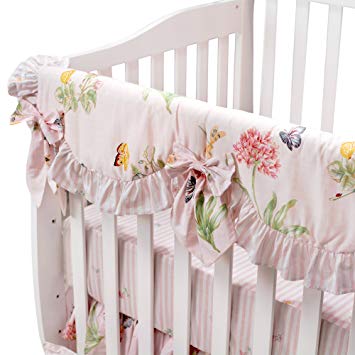 Brandream Crib Rail Cover Long Rail Guard Baby Girl Teething Cover - Butterfly Bedding Floral...