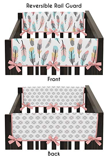 Sweet Jojo Designs 2-Piece Feather Collection Teething Protector Cover Wrap Baby Crib Side Rail...
